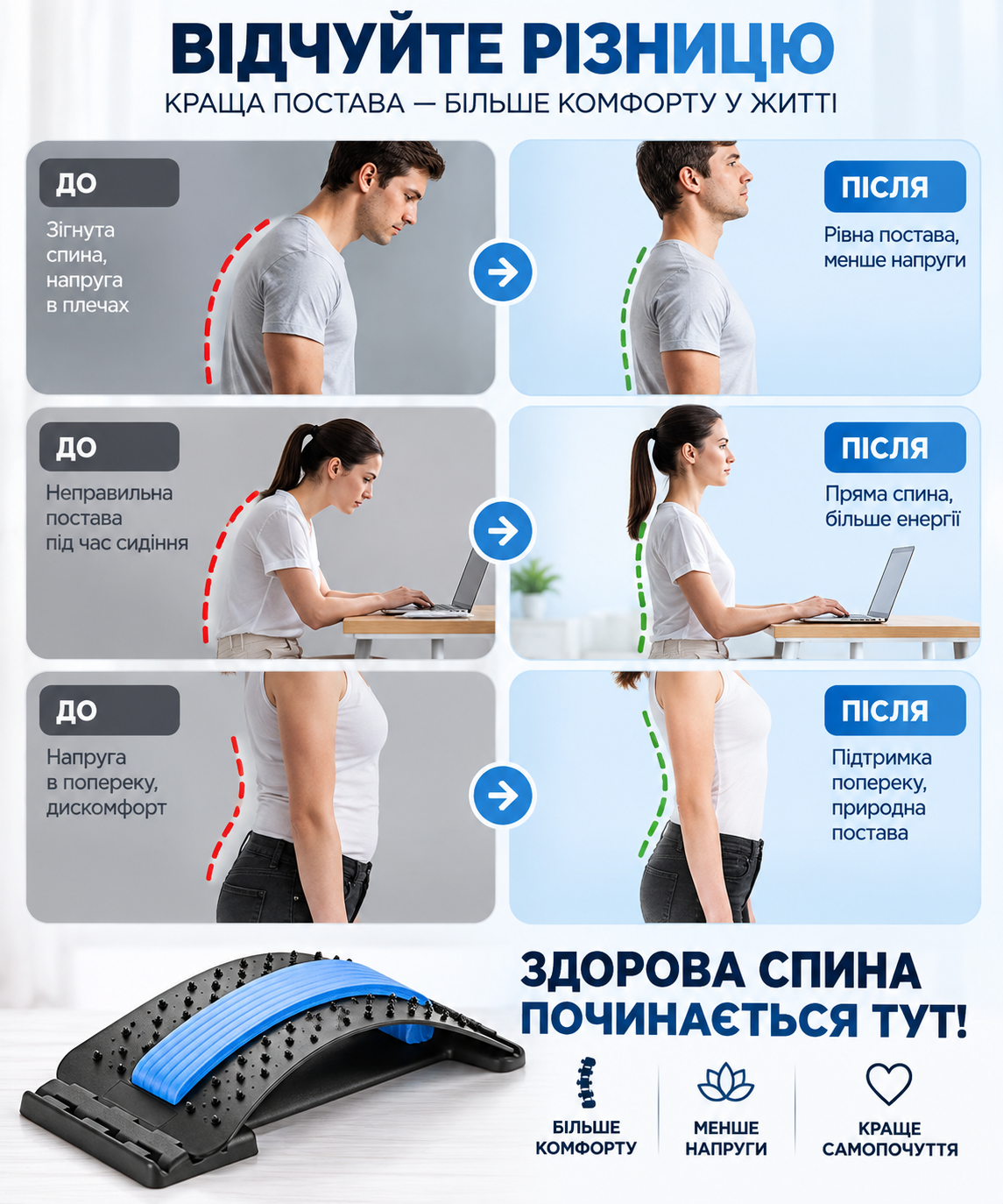 Розтягування спини на тренажері-містку